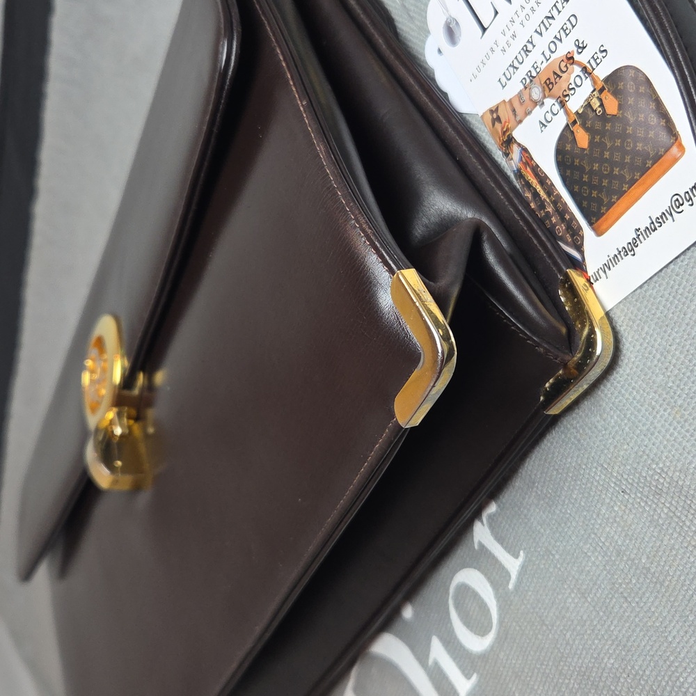 DIOR Rare 1970s Collectable Brown leather 2-way shoulder/clutch bag excellent - Picture 7 of 17